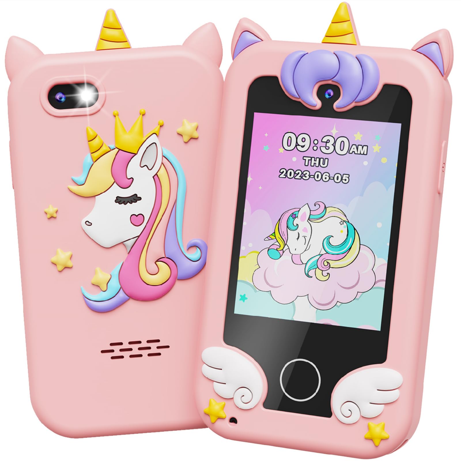 UCIDCI Kids Smart Phone Toys for Girls Ages 3-7 with Dual Camera - Toddler Phone Toys with Learning Games, Travel Toys with MP3 