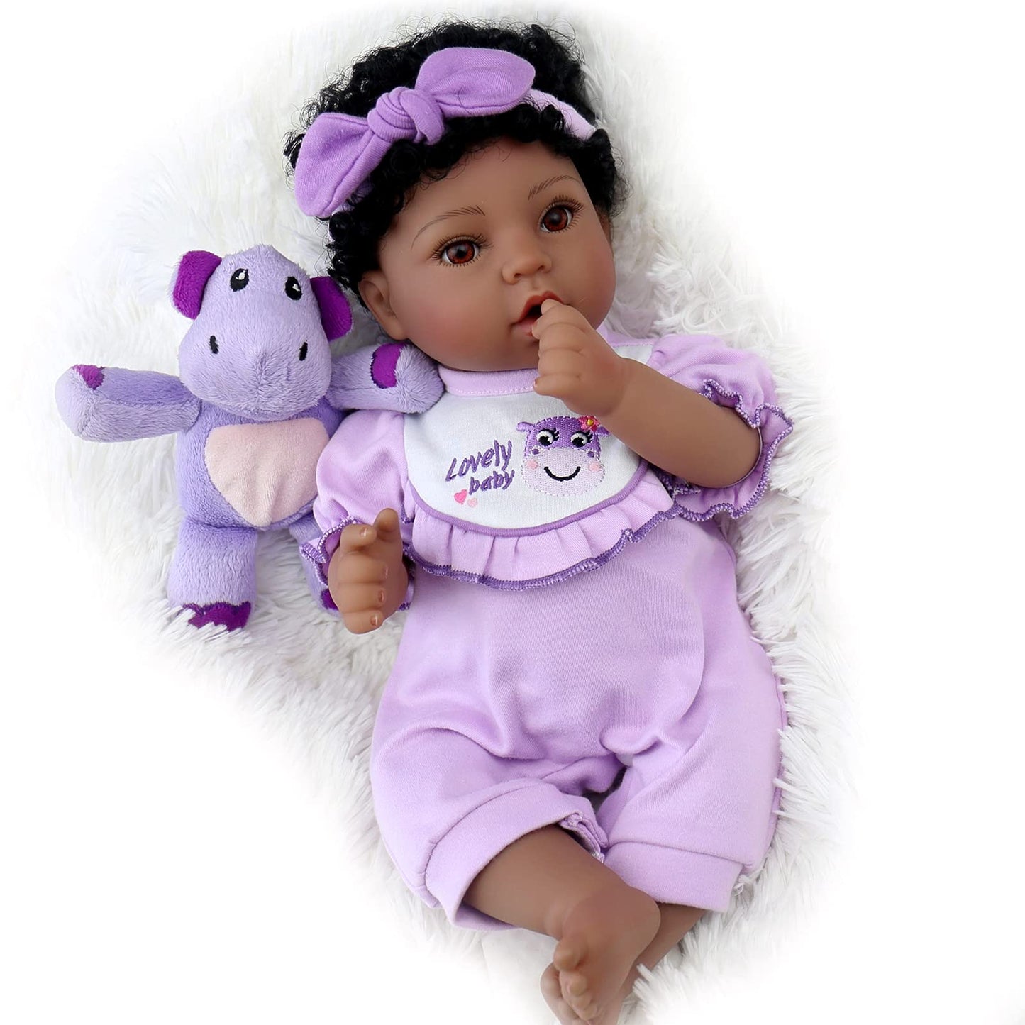 Aori Reborn Baby Dolls Black 18 Inch Lifelike Newborn Girl Doll Realistic Soft Posable Limbs And Weighted Cloth Body With Bassin