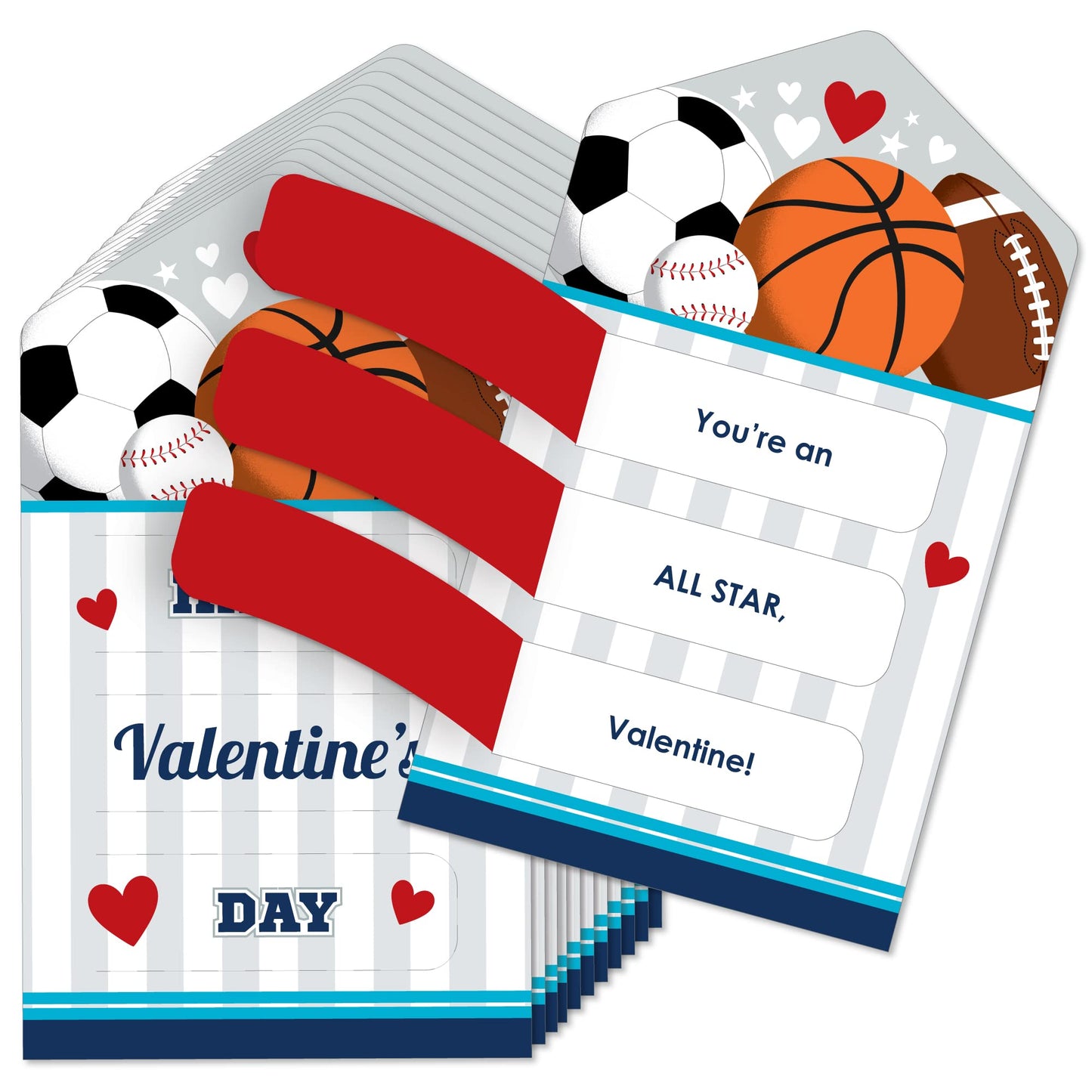 Big Dot Of Happiness Go, Fight, Win - Sports - All-Star Cards For Kids - Happy Valentines Day Pull Tabs - Set Of 12