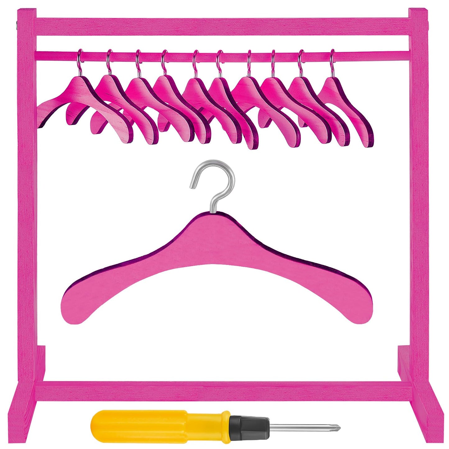 Civaner 11 Pcs Doll Garment Rack With Wooden Clothes Hanger For 18 Inch Girl Doll Clothes Mini Hangers Wardrobe Furniture Access