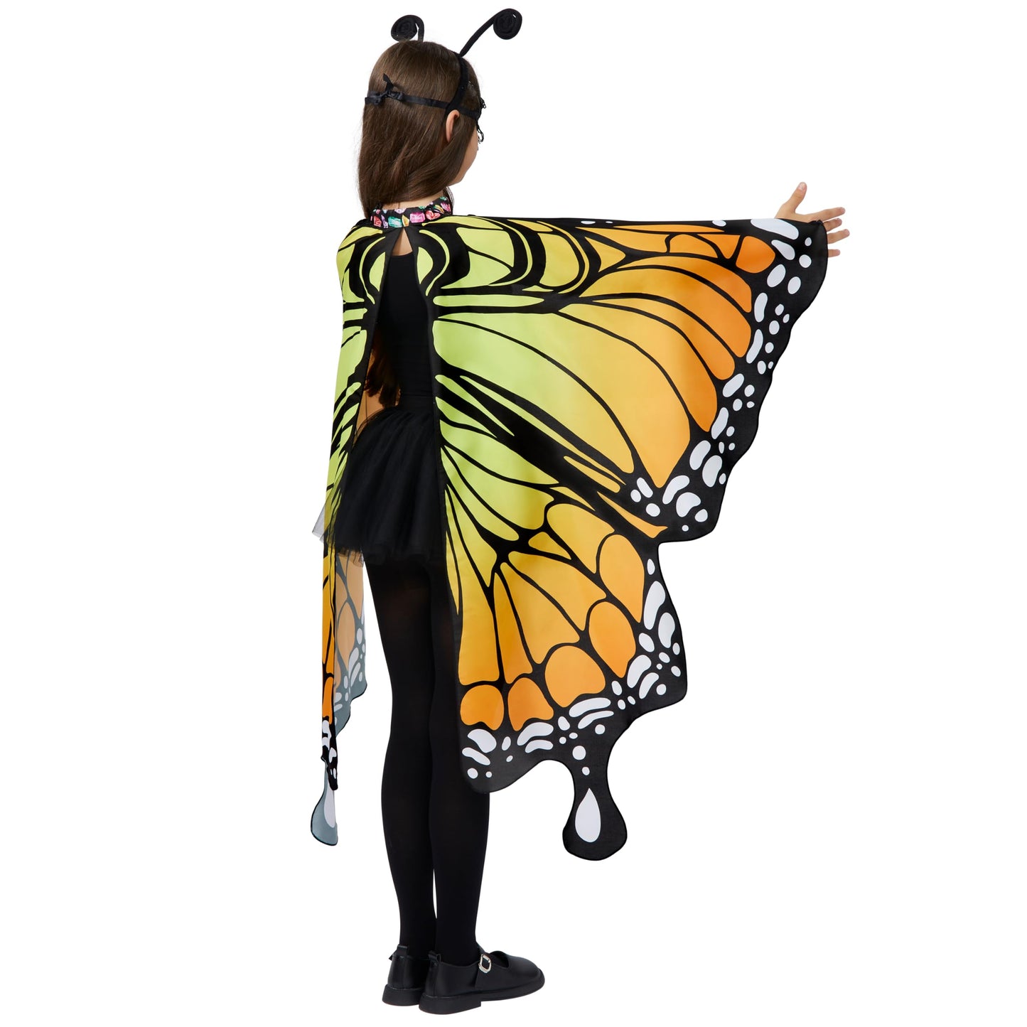 Spooktacular Creations Orange Butterfly Wing Kids, Halloween Butterfly Costume For Girls With Lace Mask And Bug Headband For Halloween Costume Party