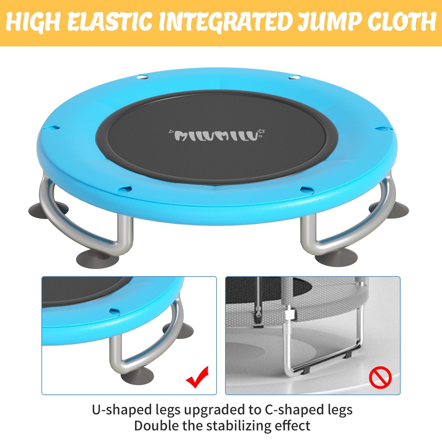 60 Indoor Outdoor Trampoline for Kids,MILUMILU Toddler Trampoline with Safety Enclosure Net,Adjustable Gymnastics Bars, Basketba