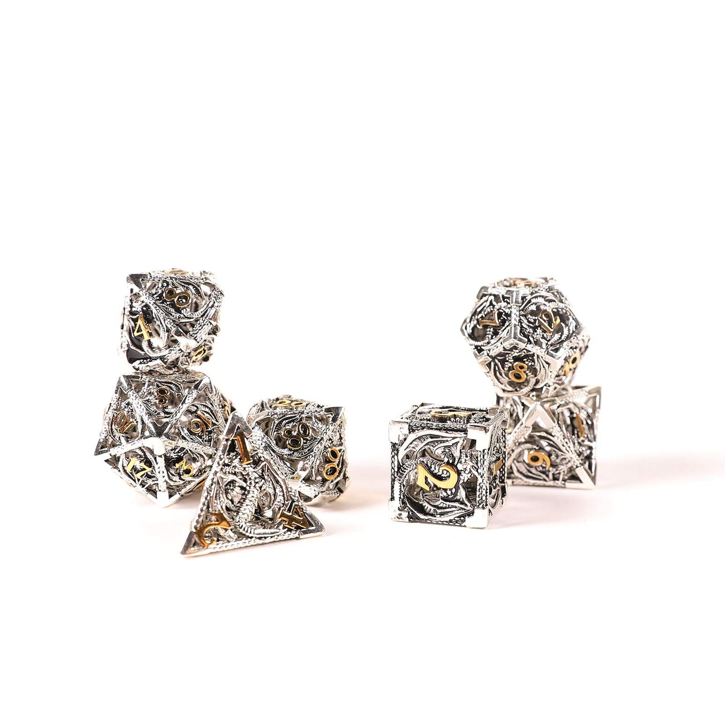Ancient Deer 7pcs Metal Dice Set - Silver Dragon Pattern for D&D, RPG, MTG, Pathfinder, Tabletop Games