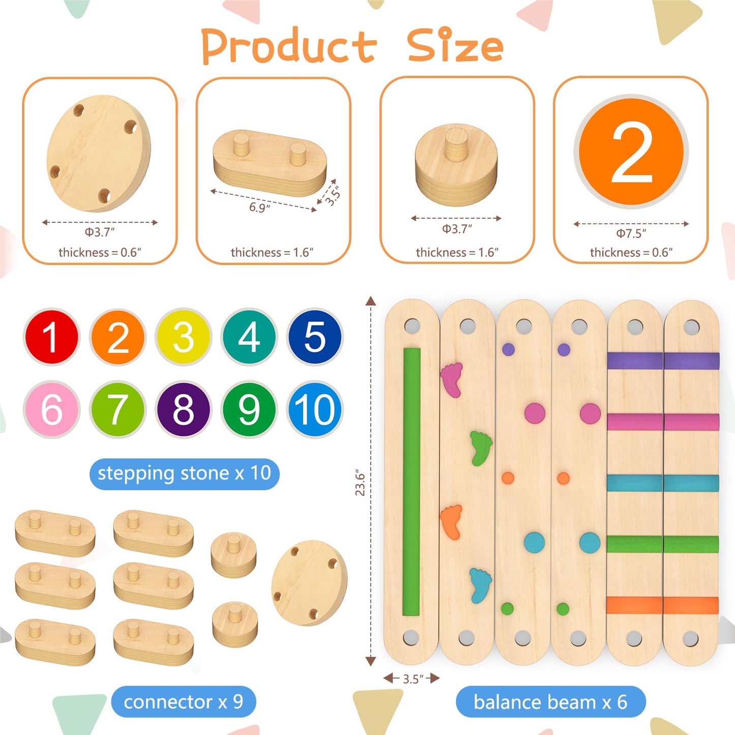 Haftkd Wooden Balance Beam, Perfect Toddler Indoor Activity To Improve Balance And Coordination Skills - Safe Non-Slip Obstacle