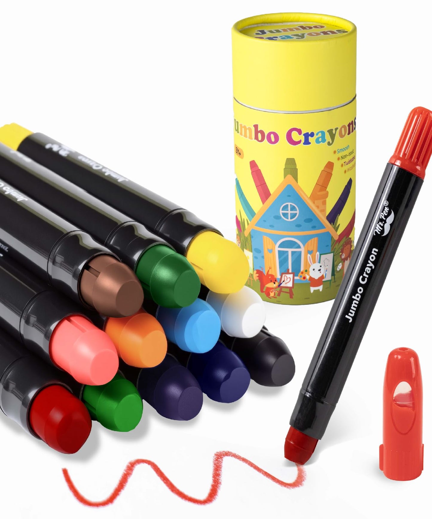 Mr. Pen- Jumbo Twistable Crayons, 12 Pack, Multicolor, Non-Toxic Washable Crayons