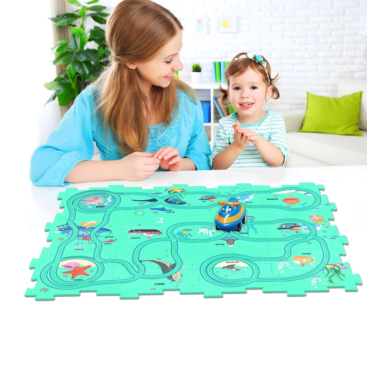 Puzzles And Track Combo, Kids Puzzle Rail Car Play Set, Educational Toys For 3 4 5 6 Year Old Boys Girls, Toddler Montessori Toy