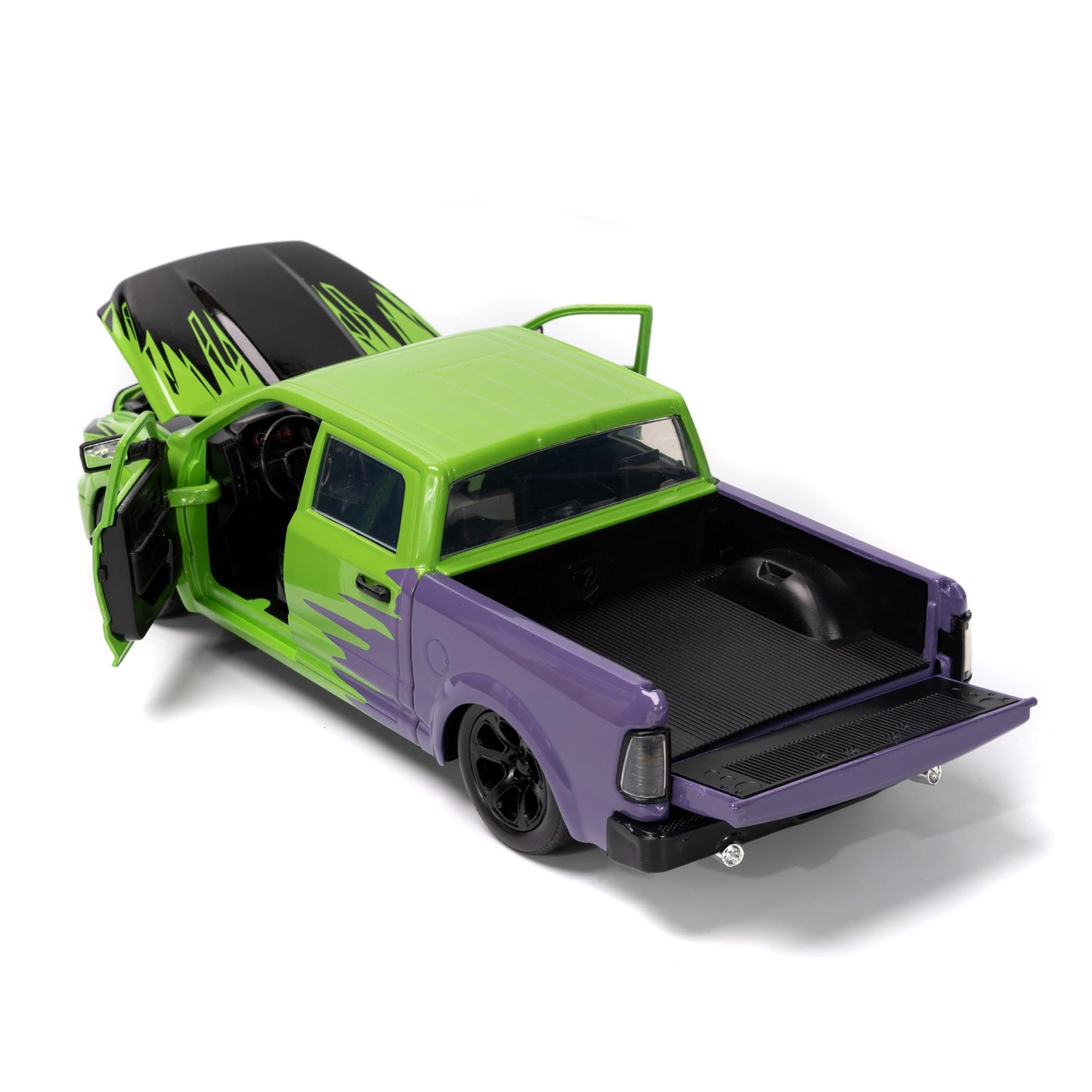 2014 RAM 1500 Pickup Truck Green and Purple and Hulk Diecast Figure Marvel Avengers Hollywood Rides Series 1/24 Diecast Model Ca