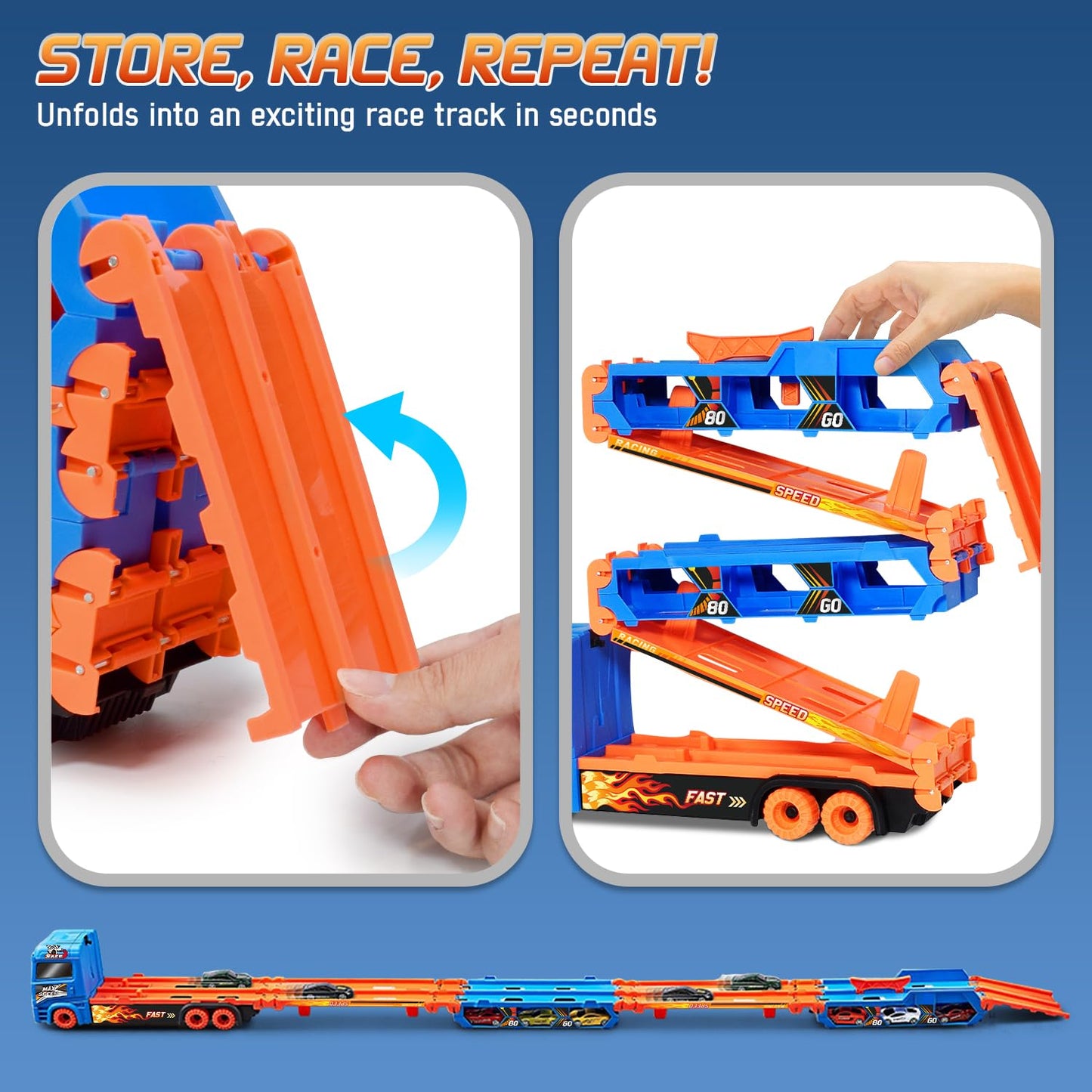 Bakam Race Tracks Set For Kids Ages 3-5, Car Tracks For Toddlers 2-4 Years, Car Carrier Trucks Car Garage Toys For 3+ Year Old,