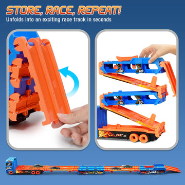 Bakam Race Tracks Set For Kids Ages 3-5, Car Tracks For Toddlers 2-4 Years, Car Carrier Trucks Car Garage Toys For 3+ Year Old,