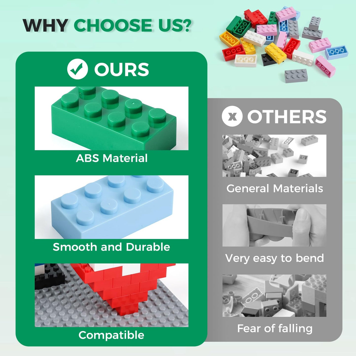 2x4 Bricks 500 Piece Classic Building Bricks and 1 Gray Baseplate  2x4 Bricks Bulk Creative Building Toys  Blocks Bulk for Kids Ages 6+  8 Colors