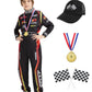 aicoaub Kids Race Car Driver Costume Boys Toddler Racer Jumpsuit With Car Cap Disfraz de Carro para Nio Halloween Dress Up