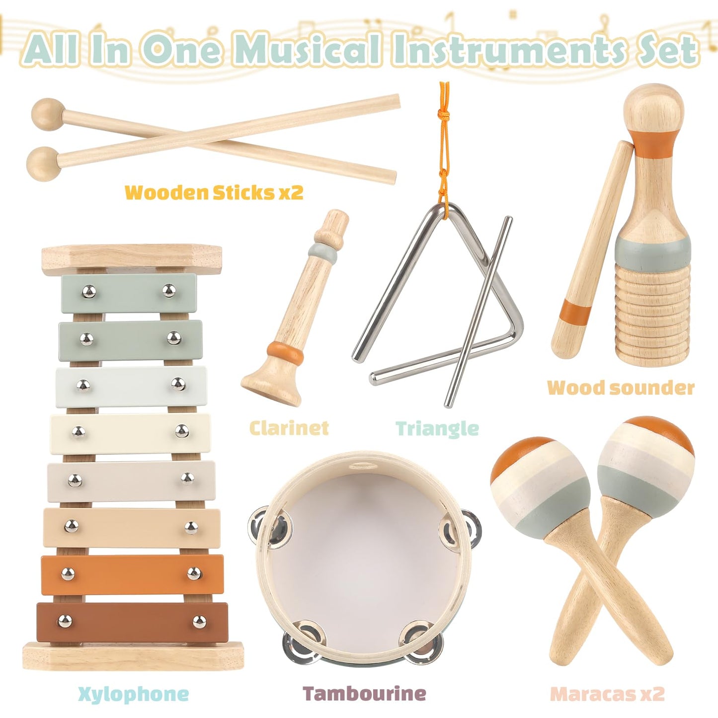 Musical Toys For 1 Year Old Boy Gifts - Wooden Musical Instruments For Toddlers 1-3 - Christmas Birthday Gifts For One Year Old Girls With Boho Xylophone - Montessori Toy For Babies 6-12-18 Months