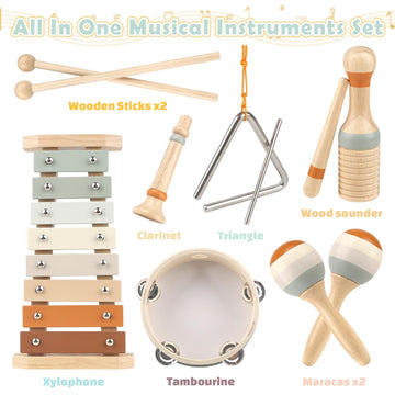 Musical Toys For 1 Year Old Boy Gifts - Wooden Musical Instruments For Toddlers 1-3 - Christmas Birthday Gifts For One Year Old Girls With Boho Xylophone - Montessori Toy For Babies 6-12-18 Months
