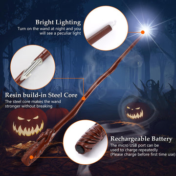 Champwe Light Up Magic Wizard Wand Rechargeable Illuminating Toy For Kids Witch Collection Cosplay Accessories With Spellbook And Gift Box (Dragon)