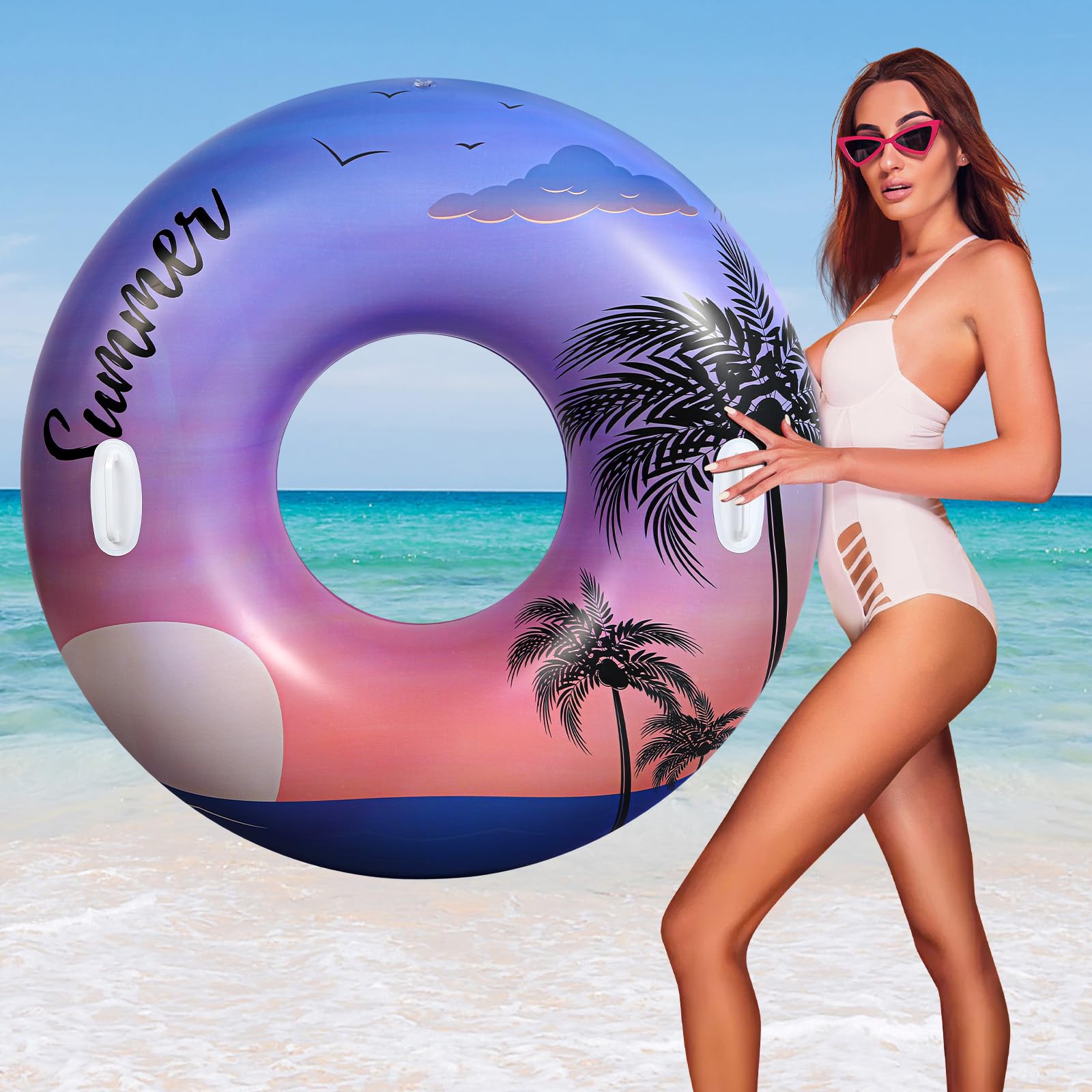 HeySplash Pool Tubes for Adult, 42 Inch Large Pool Floats with Handles, Inflatable Swim Rings Lounge, Hawaii Fun Swim Floaties S