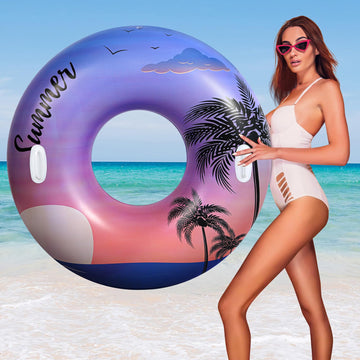 HeySplash Pool Tubes for Adult, 42 Inch Large Pool Floats with Handles, Inflatable Swim Rings Lounge, Hawaii Fun Swim Floaties S