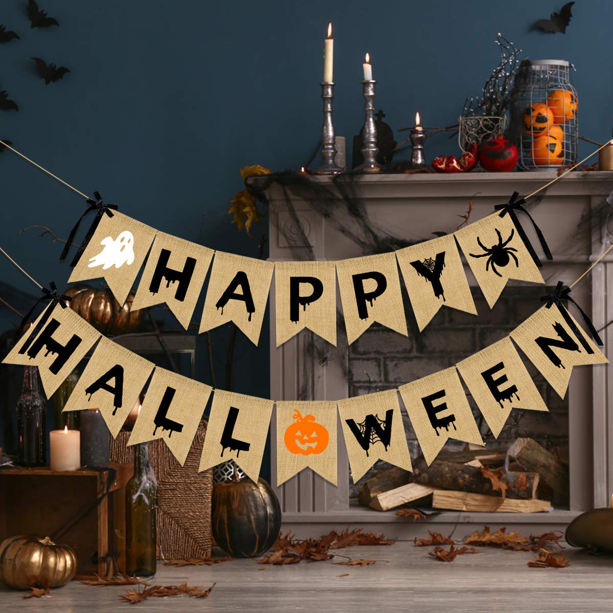 Happy Halloween Burlap Banner Happy Halloween Decorations, Halloween Party Banner Burlap For Halloween Haunted Houses Home Indoor Mantle Decor Pumpkin Witch Halloween Party Decorations