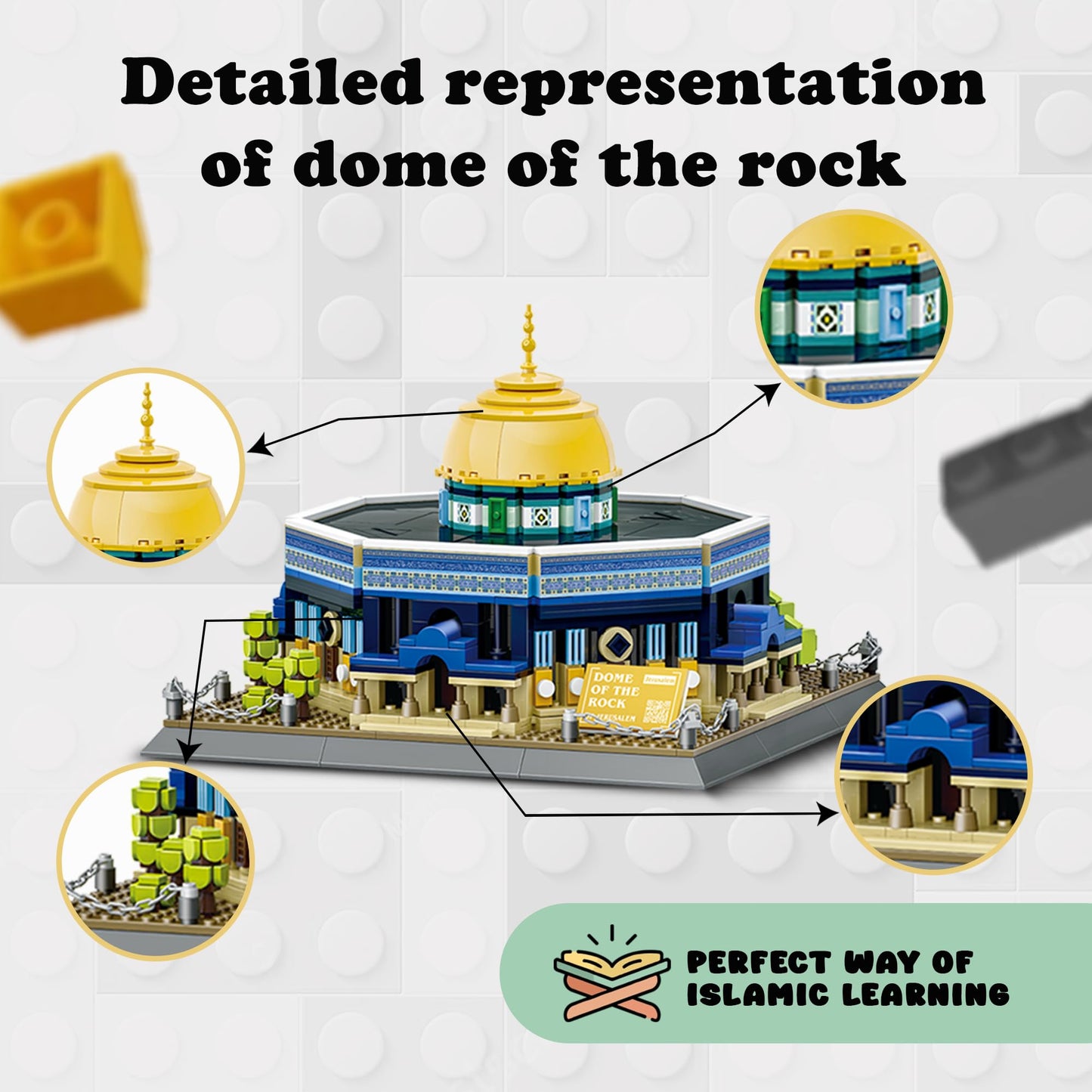 Alif and Friends Dome of The Rock Building Blocks Set - 900+ Pcs Islamic Building Toys - Al-Aqsa Mosque Perfect Eid Gifts for Ki
