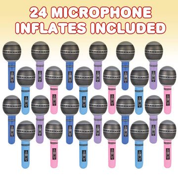 Artcreativity Inflatable Microphones, 24 Piece Set, Pretend Play Microphone Inflates, Durable Water Pool Toys In Assorted Colors, Fun Birthday Party Favors For Kids