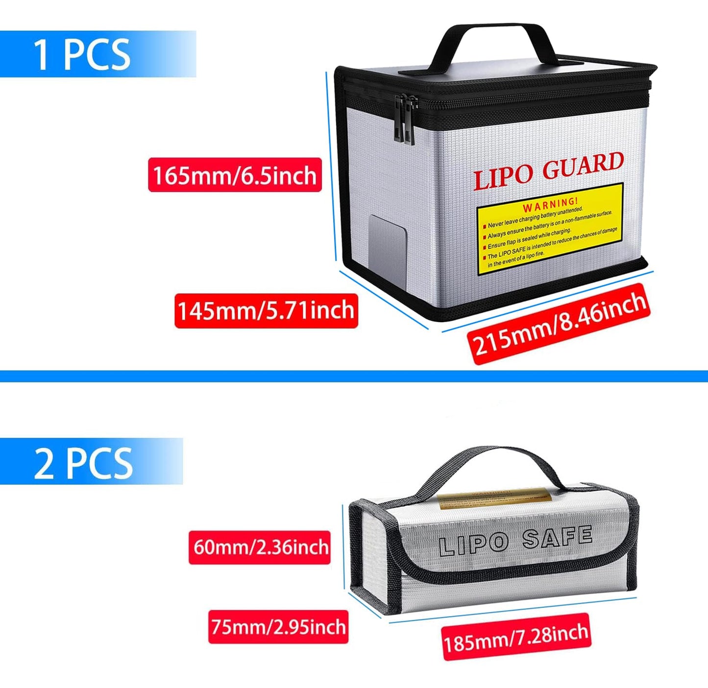 Shhao 3Pcs Lipo Battery Safe Bag Fire-Explosionproof Bag For Rc Vehicle Batteries Other Batteries Storage And Charging Safe (215X145X165Mm+185X75X60Mmx2)