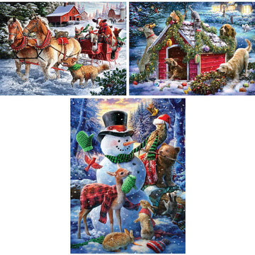 Bits And Pieces - Value Set Of Three (3) 1000 Piece Jigsaw Puzzles For Adults - Each Puzzle Measures 20' X 27' - Winter Holiday Forest Animals Jigsaws By Artist Larry Jones