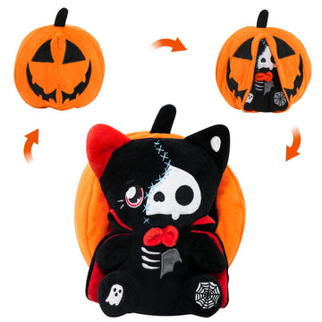 yohica Christmas Halloween Pumpkin Plush Toy,8'' Reversible Halloween Vampire Bear Cat Stuffed Animals with Vampire Cloak,Pumpki
