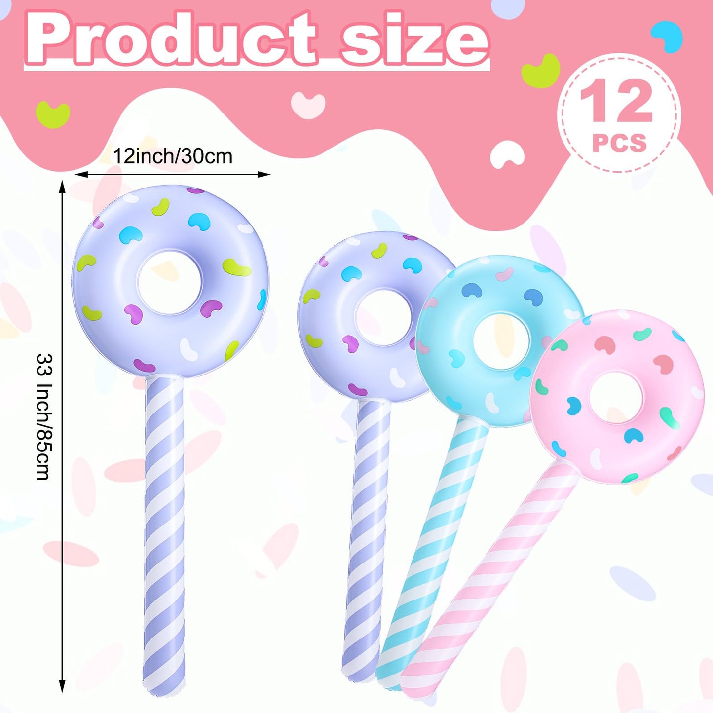 Civaner 6 Pcs Candyland Birthday Party Decoration Donut 33 Inch Lollipop Stick Inflatable Large Candy Float Donut Shape Balloon