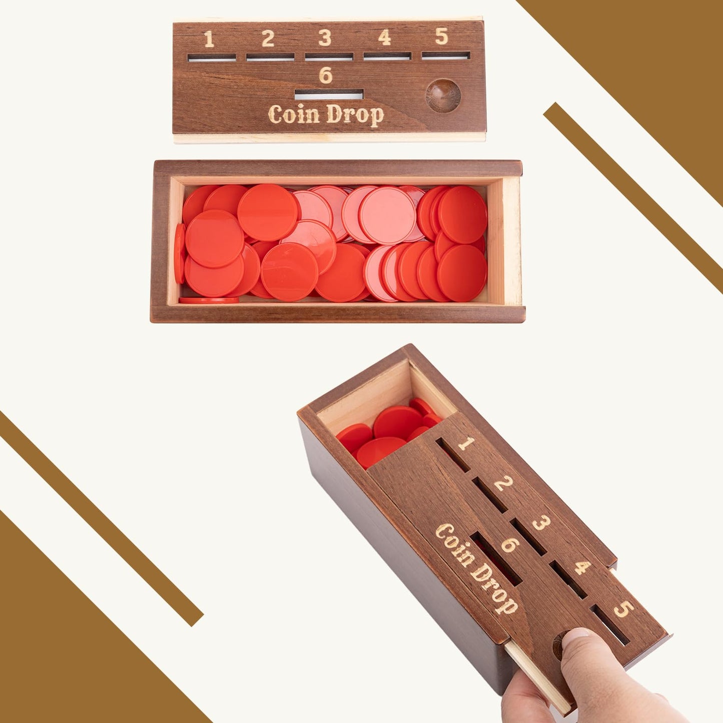 Extguds Wooden Penny Game With 50 Coins,Penny Game Wood Box And 1 Dice For 2-6 Players,A Fun Board Game To Interact With Family And Friends