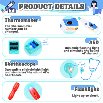 deAO Doctor Cart Kit for Kids Toy Pretend Playset with Doctor Costume Stethoscope and Medical Instruments Role Play Mobile Medic