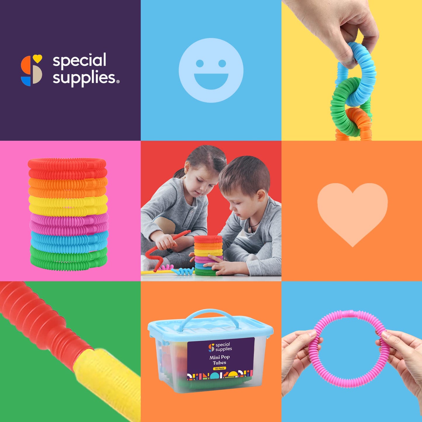 Special Supplies 30-Pack Mini Fun Pull And Pop Fun Tubes Mini For Kids Stretch, Bend, Build, And Connect Toy, Provide Tactile An