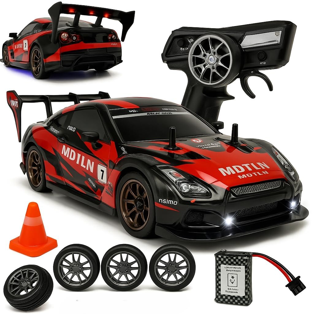 Toofun Rc Drift Car For Adults | High Speed 4X4 Remote Control Car With Speed Adjustment, Led Lights, Extra Tyres & Cone - Recha