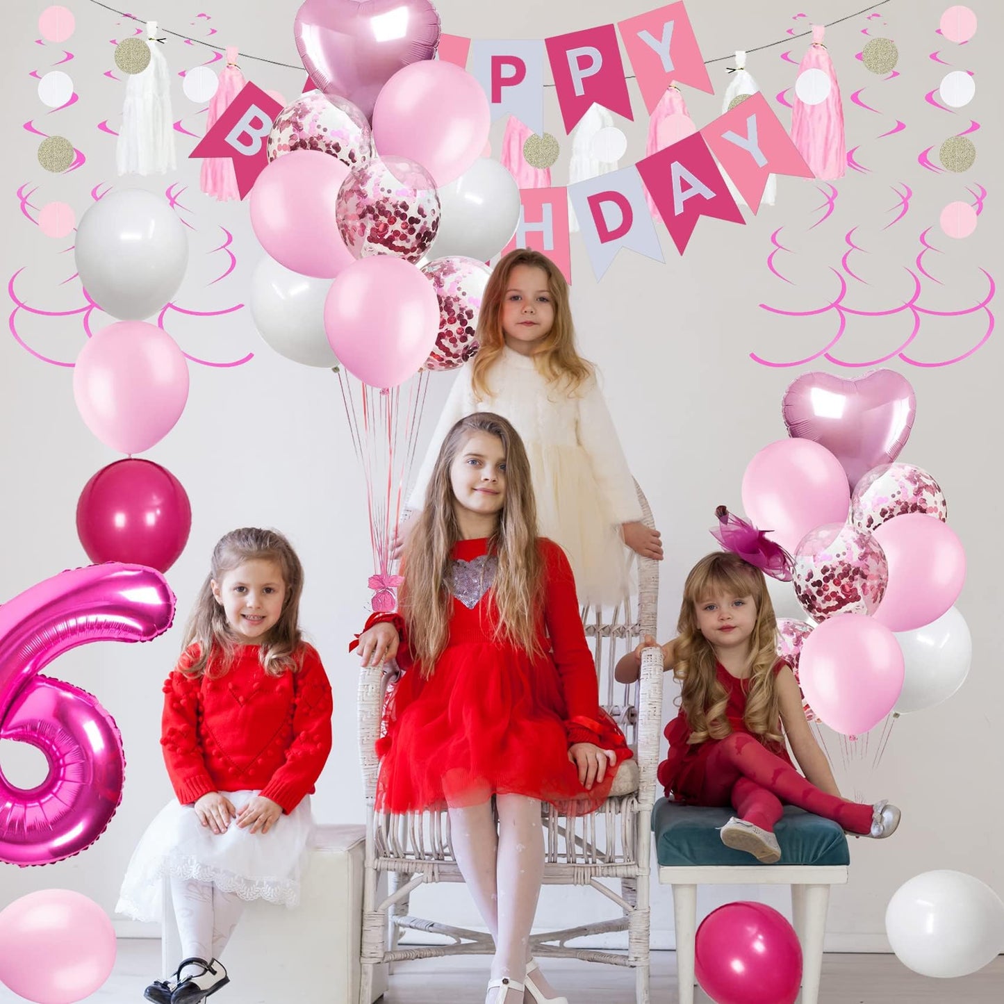 Sweet 6Th Birthday Decorations For Girls, Pink And White 6 Happy Birthday Balloons,6Th Birthday Party Supplies For Daughter Her