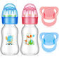 Jexine 4 Pieces Reborn Baby Doll Accessories, Includes 2 Magnetic Pacifier And 2 Baby Doll Bottles Baby Doll Pacifier Feeding Bottle For Reborn Dolls, Random Pattern, Pink And Blue (Classic)
