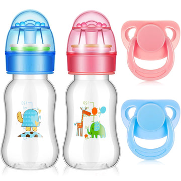 Jexine 4 Pieces Reborn Baby Doll Accessories, Includes 2 Magnetic Pacifier And 2 Baby Doll Bottles Baby Doll Pacifier Feeding Bottle For Reborn Dolls, Random Pattern, Pink And Blue (Classic)