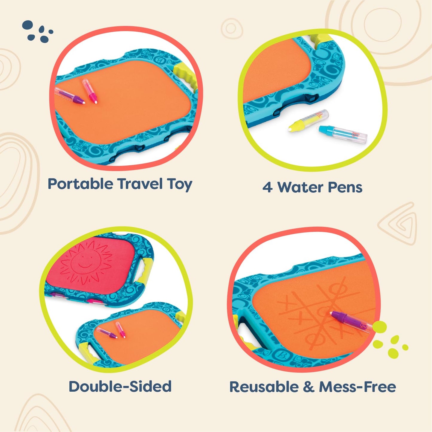 B. toys - Water Drawing Board - Portable Travel Toy - 4 Water Pens - Double-Sided Board for Toddlers, Kids - 18 Months + - Water