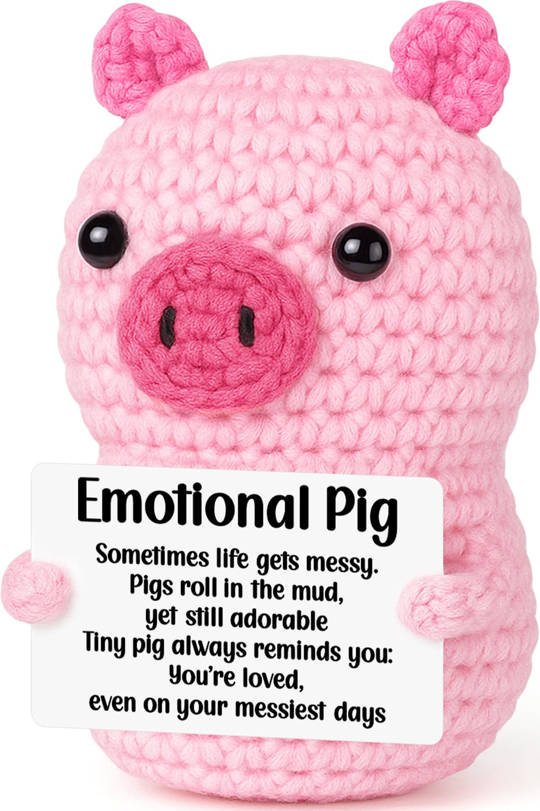 Positive Crochet Pink Pig Christmas Birthday Gifts for Women, Handmade Emotional Inspirational Pig with Affirmation Cards for Wo