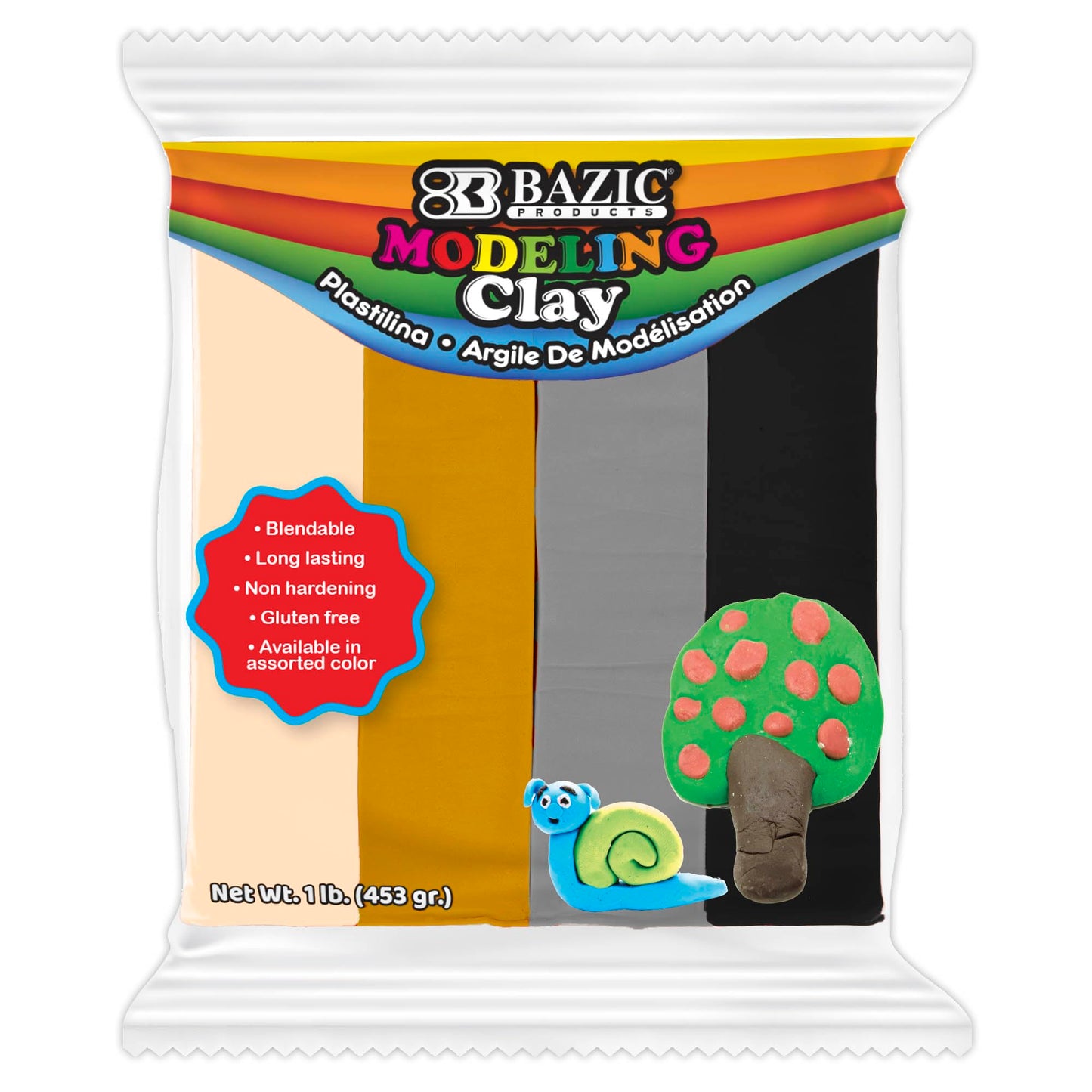 BAZIC Modeling Clay Natural Earth Color 1 LB, Modeling Dough Non Toxic Gift for Artist Kids, Bulk for Classroom, 1-Pack