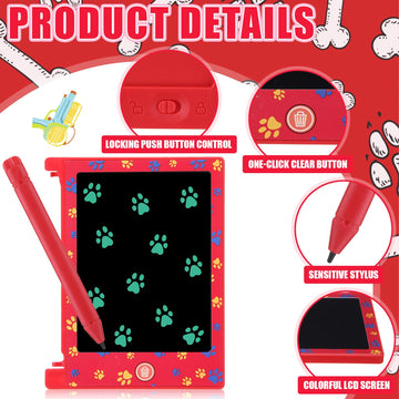 Nezyo 12 Pack Dog Paw Party Favors, 4.6 Red Pattern Kids LCD Writing Tablet Mini Drawing Tablet, Dog Paw Birthday Party Suppli