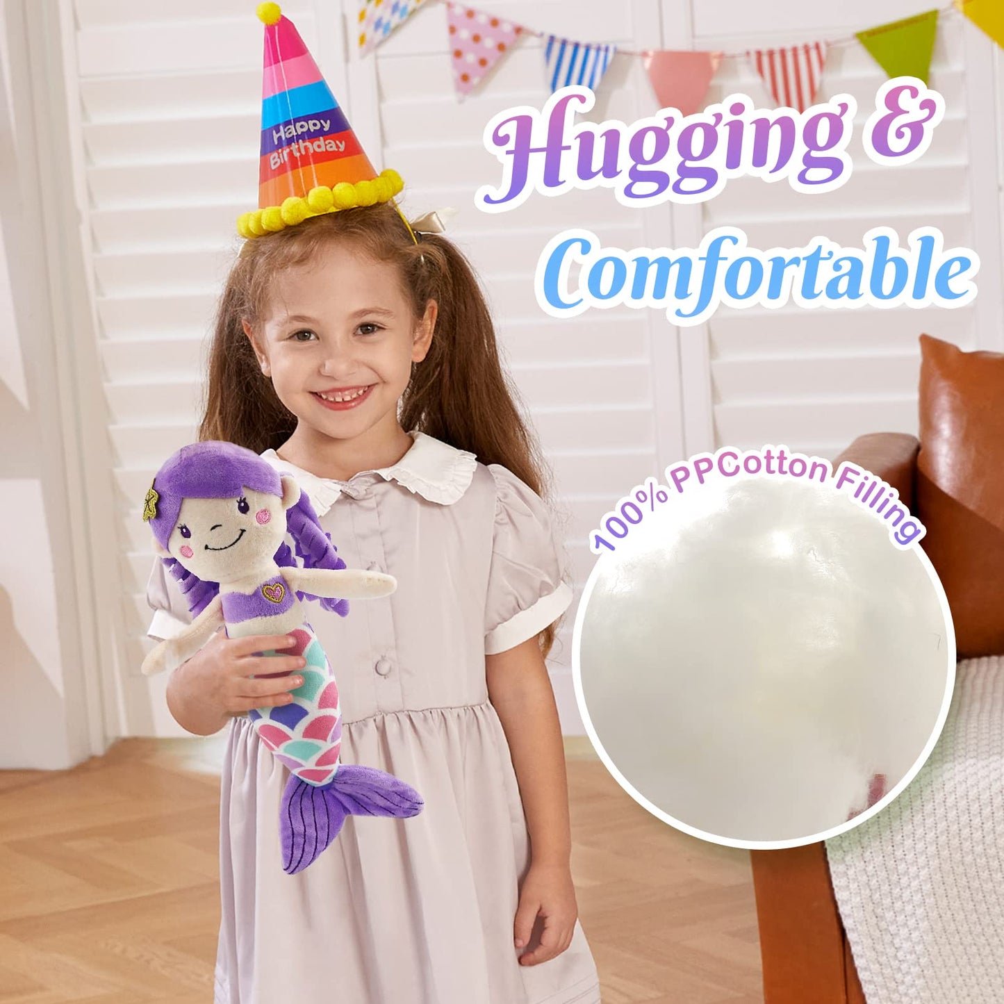 Athoinsu 12 Purple Mermaid Stuffed Animal Soft Cute Adorable Mermaid Princess Plush Toy Doll Birthday Childrens Day Decors fo