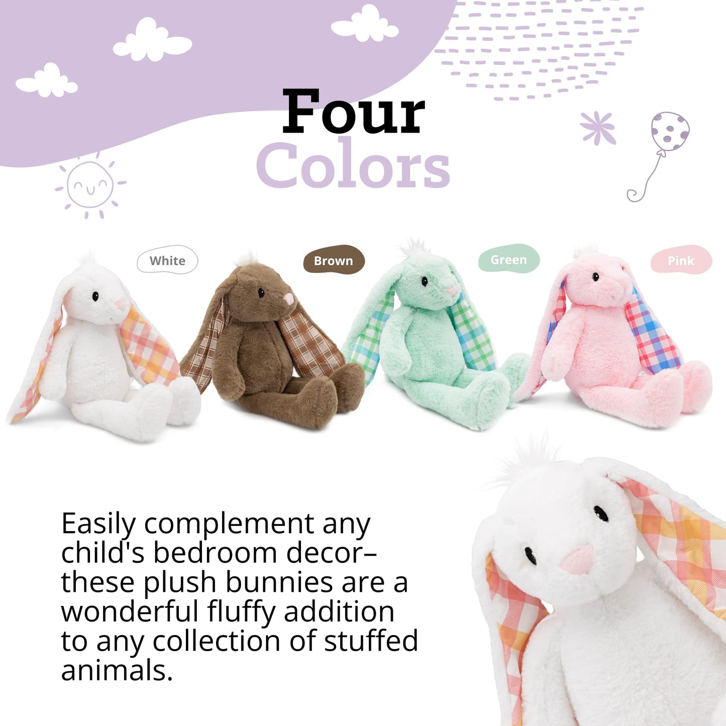 Plushible Easter Bunny Stuffed Animal, 18'' (Snow White) - Plush, Soft Embroidered Stuffed Bunny Toy For Kids, Newborns, Boys &