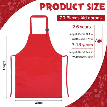 Eurzom 20 Pcs Christmas Kids Artists Aprons With Pockets Adjustable Chef Apron Children Painting Aprons For Cooking Baking(2-6 Y