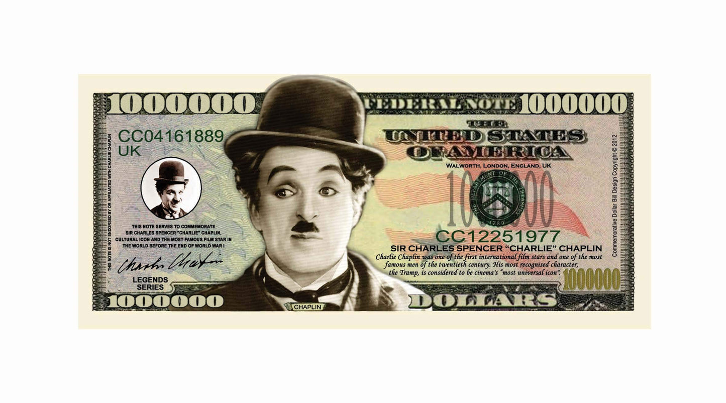 American Art Classics Charlie Chaplin Million Dollar Bill In Collector Grade Currency Holder