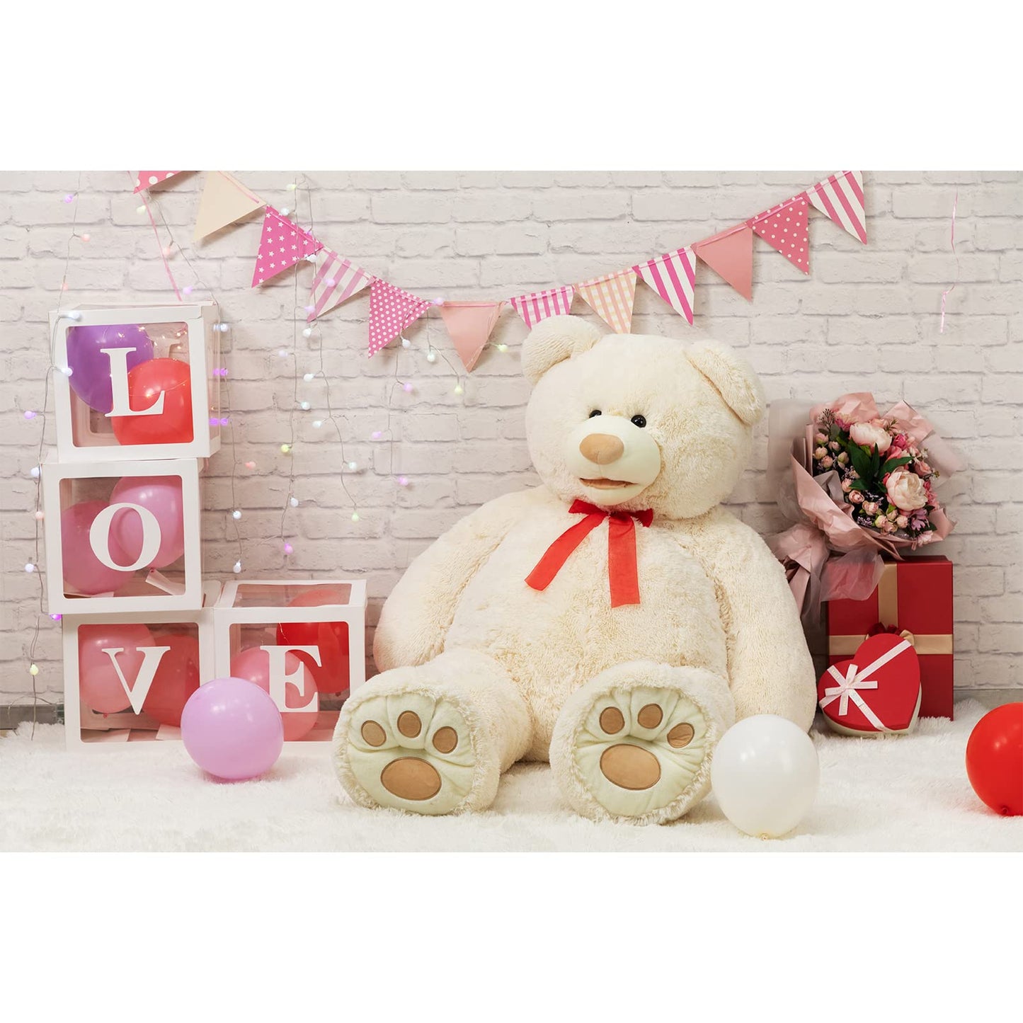 Hollyhome 5Ft Giant Teddy Bear Stuffed Animal Huge Teddy Bear Plush With Big Footprints Valentines Gift 5 Feet Beige
