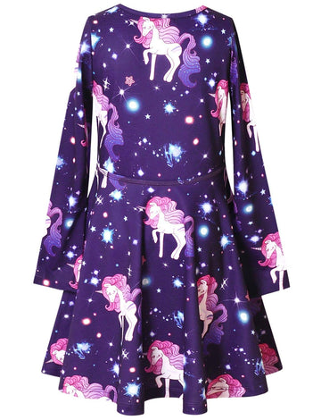 Star Unicorn Twril Dresses Matching Doll&Girls Long Sleeve Birthday Gifts 4T 5T