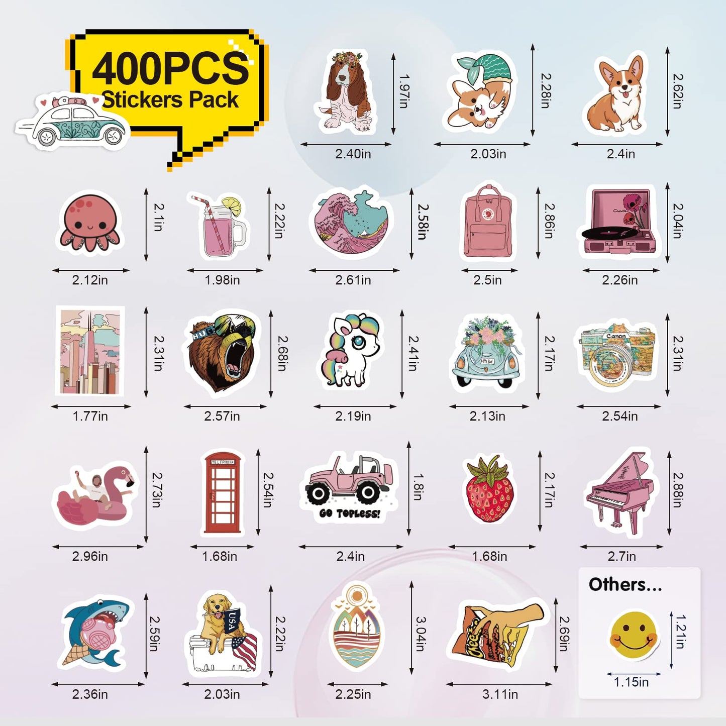 Arme Vinyl Stickers Pack - 400 PCS Cute Waterproof Stickers for Water Bottles, Laptops, Skateboards - Ideal for Kids, Teens, Adults