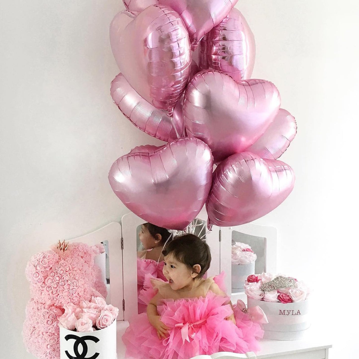 Gresatek Pink Heart Balloons,10Pcs Pink Foil Heart Shaped Love Balloons,18Inch Pearl Pink Helium Mylar Balloons For Valentines,E