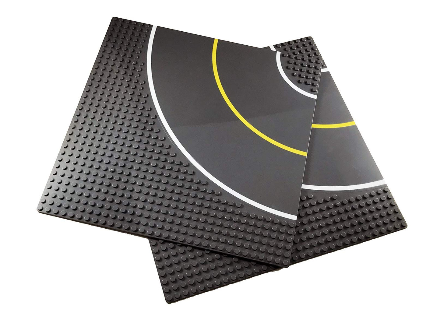 Apostrophe Games Road Baseplate - enhanced Building Blocks Base Plates Compatible with All Major Brands - 2pcs Baseplate Gray with Road Design - 2 Curve Roads