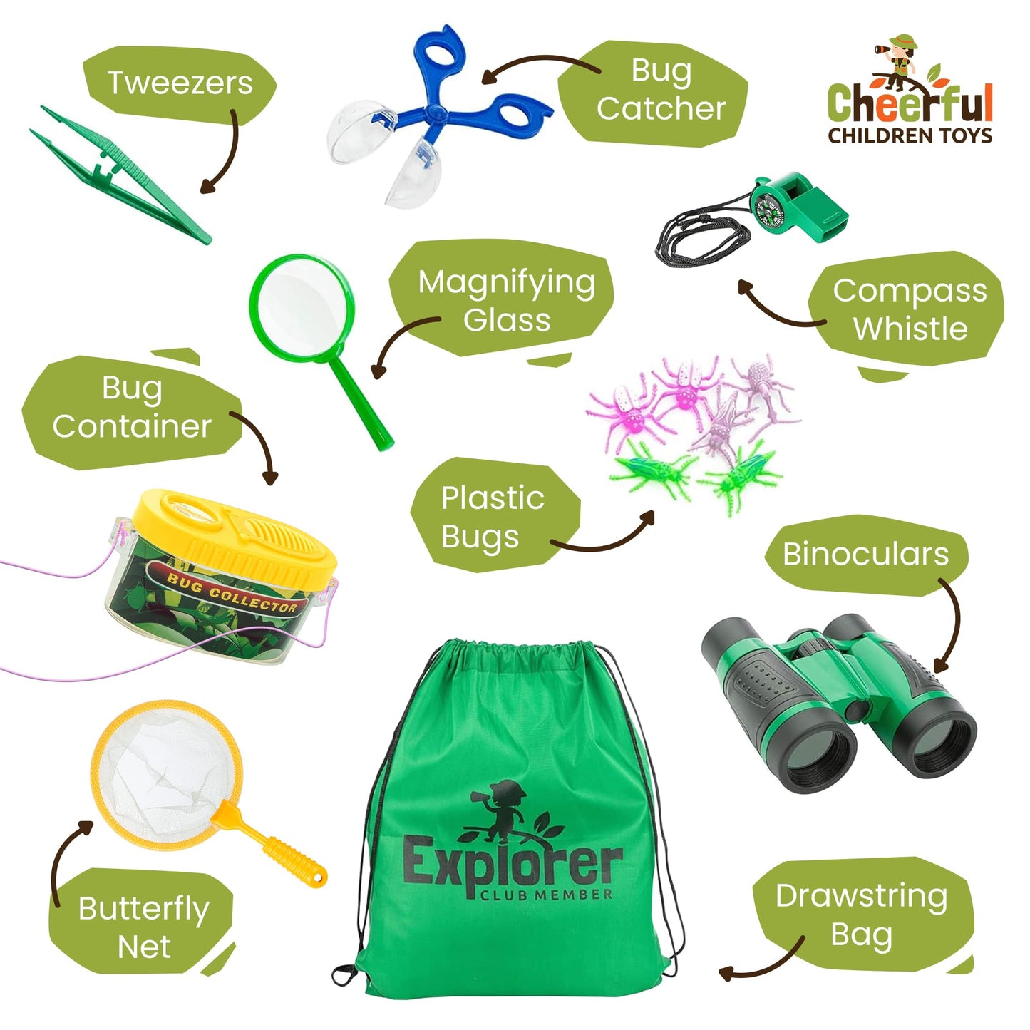Cheerful Children Toys enhanced Quality Bug Catching Kit - 19 Pcs Kids Explorer Kit - 3-7 Kids Adventure Kit Include Safari Vest  Hat & Extra Sturdy Accessories - Ideal Educational Gift - Learn & Play