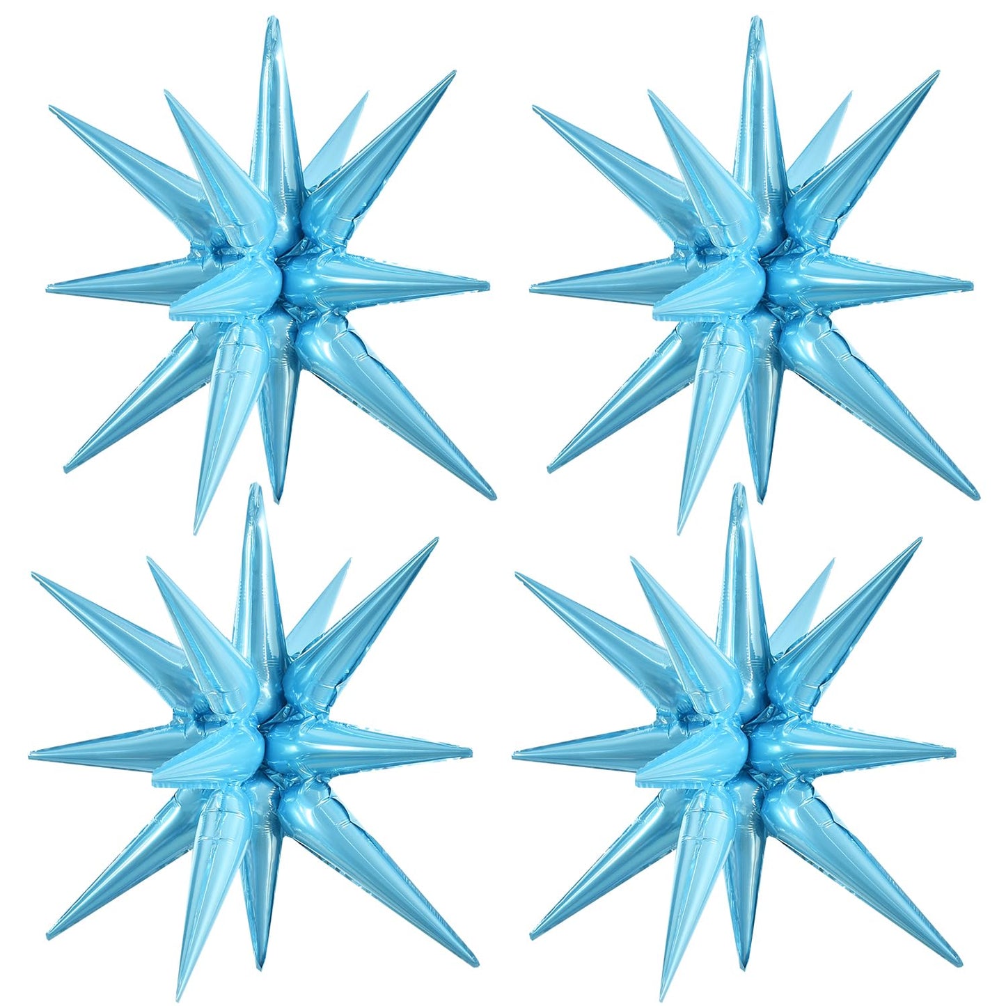 Toniful 4 Pcs 22Inch 4D Light Blue Explosion Star Mylar Balloons 14Point Star Balloons For Party Backdrop Christmas,New Year Bir