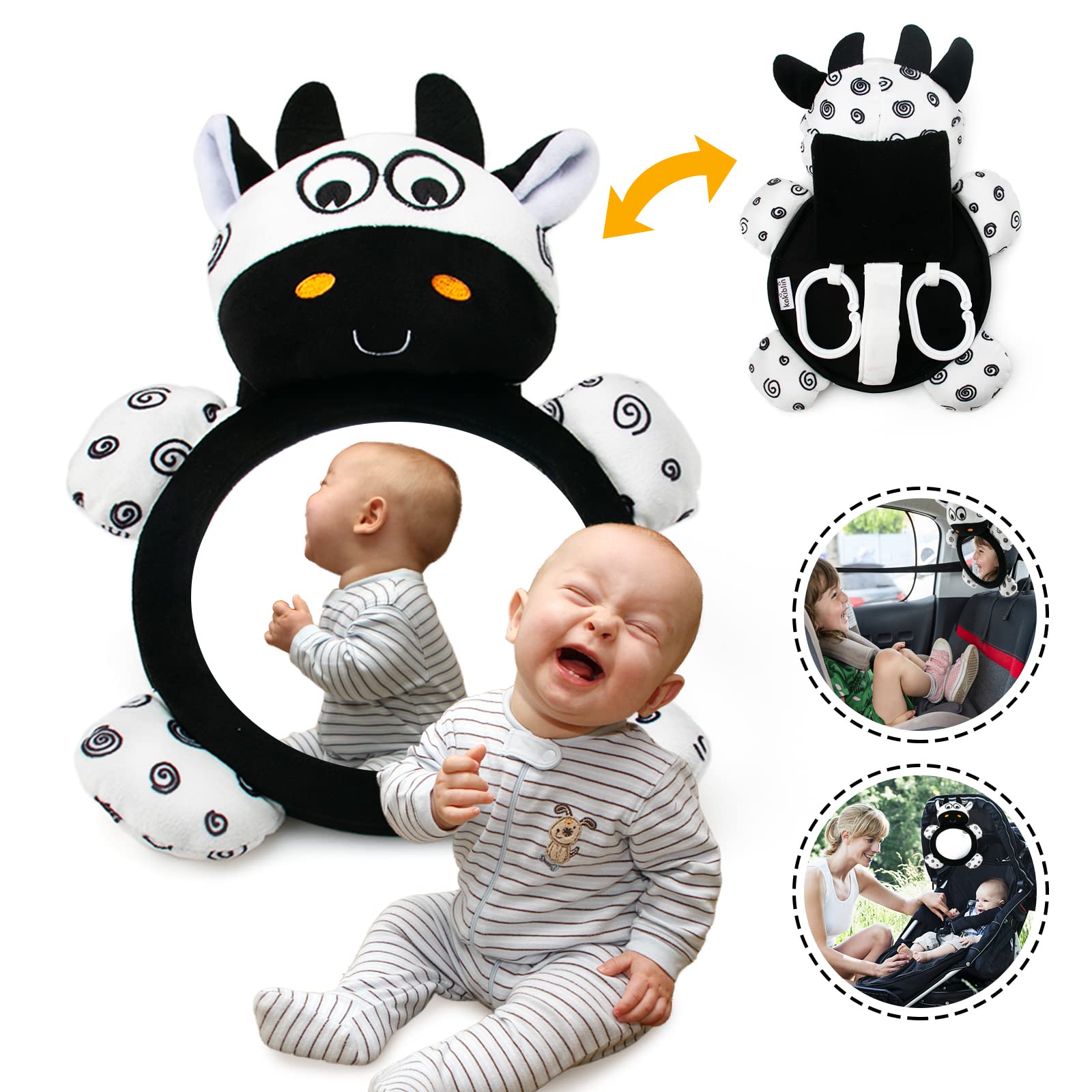 Inbeby Baby Mirror Toys, Multi-Function Baby Mirror High Contrast Black and White, Tummy Time Mirror Easy to Install, Baby Infan